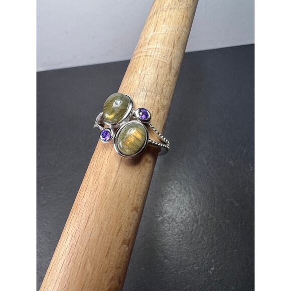 Labradorite and purple CZ sterling silver ring size 9 - Picture 3 of 11